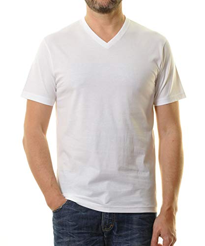 Ragman Herren Doppelpack - 2 T-Shirts Long & Tall mit V-Ausschnitt , Weiß , 3XL von RAGMAN