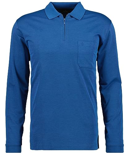 Ragman Herren Softknit-Poloshirt Langarm mit Zip, Blau-melange, S von RAGMAN