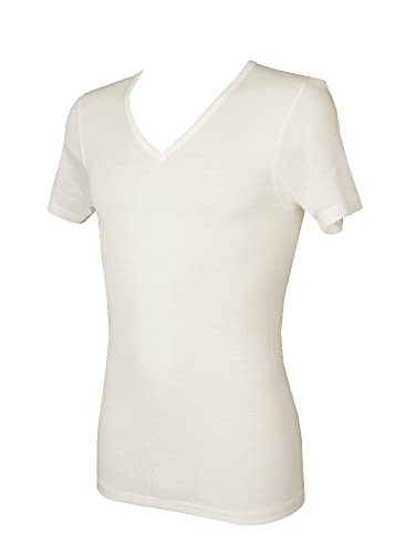 RAGNO Herren Unterhemd T-Shirt V-Ausschnitt Kurzarm Wonderwool Artikel 602318 100% Merino Wolle, 003 Bianco Seta, XL von RAGNO
