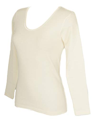 RAGNO Langarm Unterhemd Damen T-Shirt 85% Merinowolle und 15% Seide Artikel 074029, 002 Bianco Lana, L von RAGNO