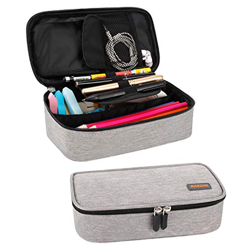 RAGZAN Federmäppchen Mäppchen, Großformatiges Federtaschen Große Kapazität Pencil Case - Organizer mit Reißverschluss für Schul- und Büromaterial(Grau) von RAGZAN