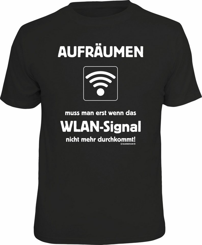 RAHMENLOS® T-Shirt für Teenager: Aufräumen muss man erst ... WLAN von RAHMENLOS®