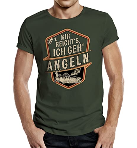 Männer Geschenk T-Shirt für Angler und Fischer: Mir reicht's - Ich GEH' Angeln, Oliv, Gr.- L von RAHMENLOS