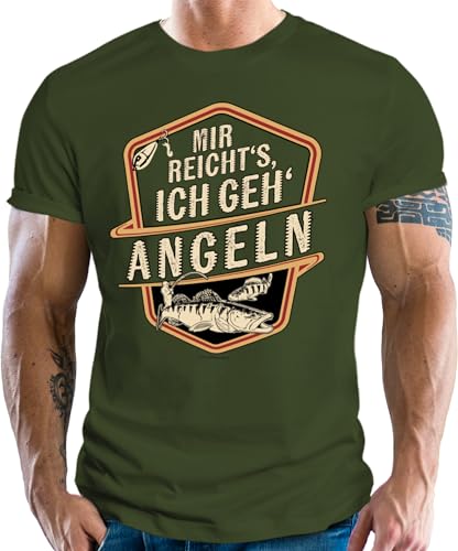 Männer Geschenk T-Shirt für Angler und Fischer: Mir reicht's - Ich GEH' Angeln, Oliv, Gr.- M von RAHMENLOS