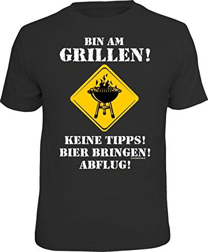 Männer Geschenk BBQ T-Shirt für Griller: Bin am Grillen, Keine Tipps, Schwarz, XL von RAHMENLOS