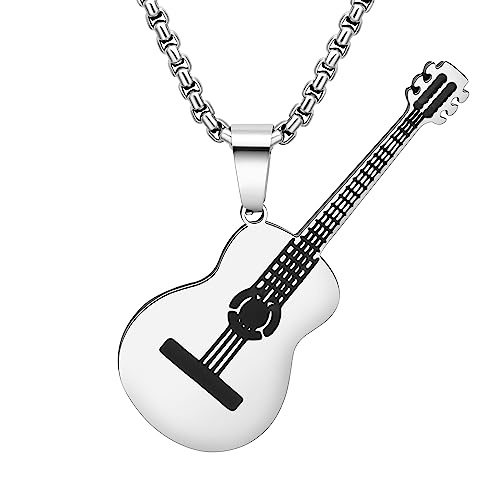 RAIDIN 18K Gold Silber plattiert Edelstahl Neuheit elektrische Gitarre Anhänger Halskette für Damen Mädchen Kinder Musikliebhaber Schmuck Geschenke für Party Favors Charms (Silber-007) von RAIDIN