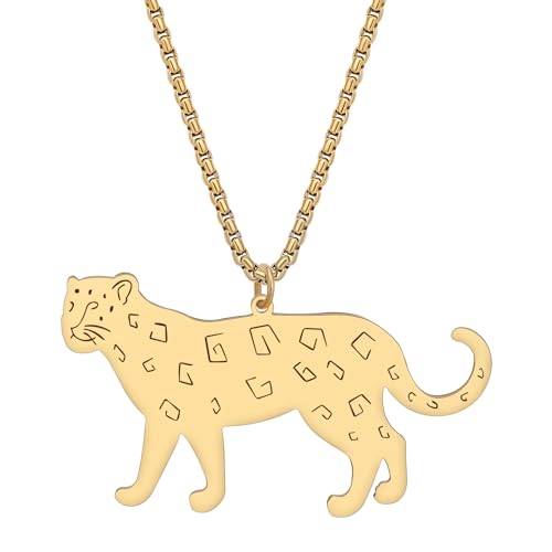 RAIDIN 18K Gold Silber plattiert Edelstahl süßen Tiger Halskette für Damen Mädchen Kinder Leopard Anhänger Schmuck Geschenke für Tierliebhaber (Leopard-096GO) von RAIDIN