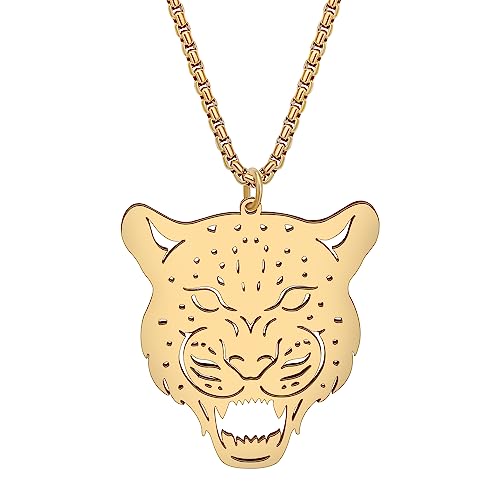 RAIDIN 18K Gold Silber plattiert Edelstahl süßen Tiger Halskette für Damen Mädchen Kinder Leopard Anhänger Schmuck Geschenke für Tierliebhaber (Leopard-168GO) von RAIDIN