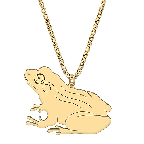 RAIDIN 18K Gold Silber plattiert Edelstahl süßes Tier Frosch Anhänger Halskette Minimalistische Schmuck Geschenke für Damen Mädchen Kinder (Gold-094) von RAIDIN