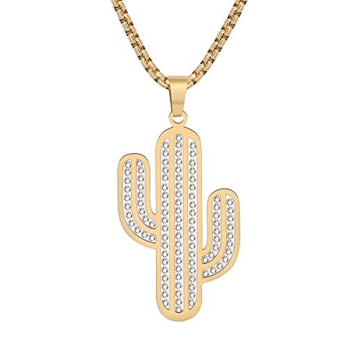 RAIDIN 18K Gold plattiert Zierliche Halskette Anhänger für Damen Mädchen Edelstahl Gold Kette Strass Halsketten Minimalistische Mode Schmuck Geschenke (Gold Kaktus) von RAIDIN