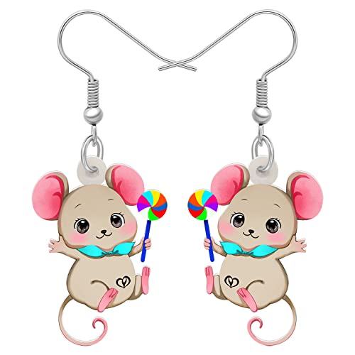 RAIDIN Acryl Anime niedlich Maus Fisch Haken Ohrringe für Damen Mädchen Baumeln Tropfen Tiere Ohrringe Schmuck Geschenke für Party Tierliebhaber Charms (Beige) von RAIDIN