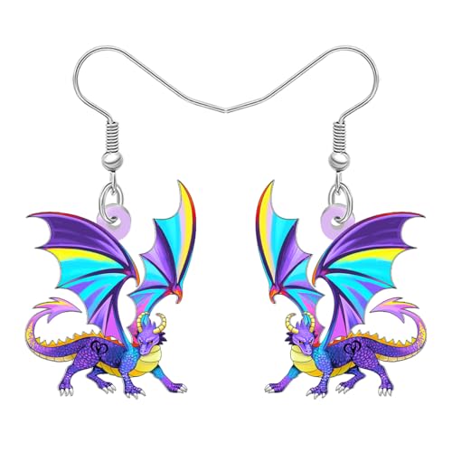 RAIDIN Acryl Cute Fantasy Fliegen Drache Ohrringe für Damen Mädchen Dinosaurier Gothic Tier Dino Schmuck Zubehör Mythos Mittelalter Geschenke für Drachenliebhaber (Lila) von RAIDIN