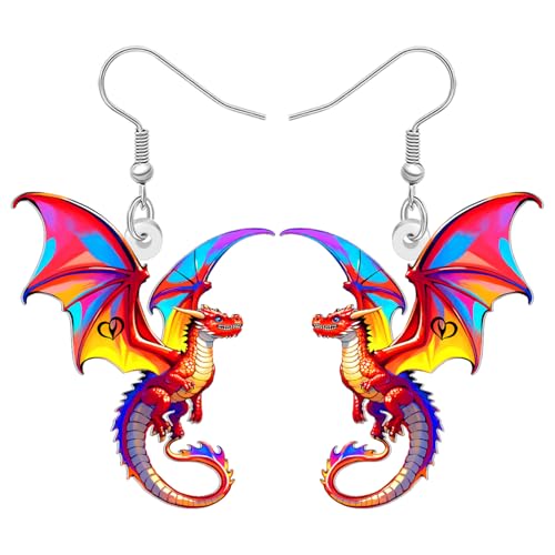 RAIDIN Acryl Fantasy Drachen Ohrringe Einzigartige Dinosaurier Hängend Tropfen Schmuck Zubehör Drachen Geschenke für Damen Mädchen Tierliebhaber Stuff Charms (Rosa) von RAIDIN