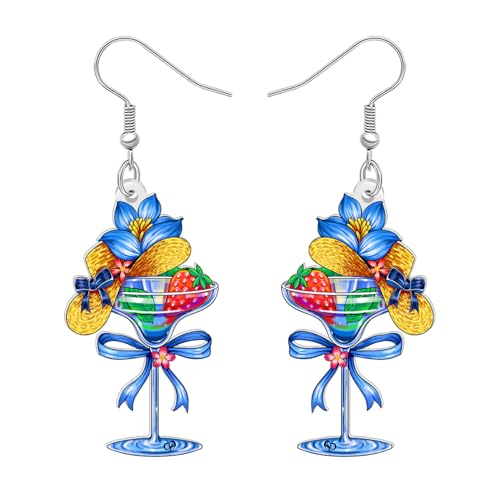 RAIDIN Acryl Fun Hawaiian Tropisch Cocktail Obst Trinken Weinglas Ohrringe Hängen für Damen Mädchen Niedlich Schmetterling mit Blume Margarita Ohrringe Schmuck für Strand Urlaub Geschenke (Erdbeere) von RAIDIN