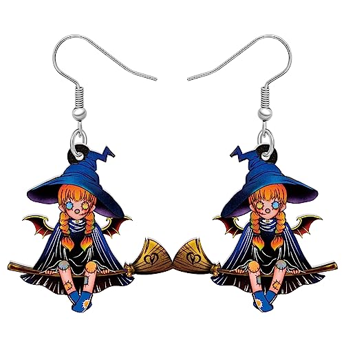 RAIDIN Acryl Halloween Bunte Teenager-Hexe Ohrringe für Damen Mädchen Süße Halloween Puppe Hook Ohrringe Schmuck Geschenke für die gruselige Jahreszeit Dekoration (Blau) von RAIDIN