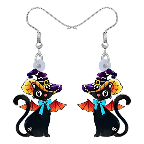 RAIDIN Acryl Halloween Ohrringe Charms schwarze Katze mit Kürbis Fisch Haken baumeln Tropfen Ohrringe Tiere Schmuck für Frauen Mädchen Party Festival Geschenke Dekorationen (Eisen) von RAIDIN