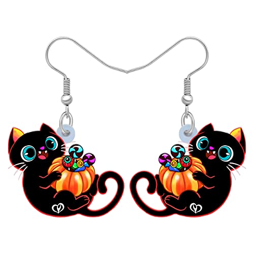 RAIDIN Acryl Halloween Ohrringe Charms schwarze Katze mit Kürbis Fisch Haken baumeln Tropfen Ohrringe Tiere Schmuck für Frauen Mädchen Party Festival Geschenke Dekorationen (Esche) von RAIDIN