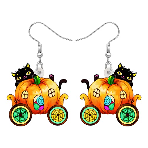 RAIDIN Acryl Halloween Ohrringe Charms schwarze Katze mit Kürbis Fisch Haken baumeln Tropfen Ohrringe Tiere Schmuck für Frauen Mädchen Party Festival Geschenke Dekorationen (Senf) von RAIDIN