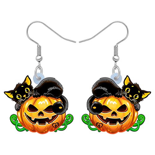 RAIDIN Acryl Halloween Ohrringe Charms schwarze Katze mit Kürbis Fisch Haken baumeln Tropfen Ohrringe Tiere Schmuck für Frauen Mädchen Party Festival Geschenke Dekorationen (Zitrone) von RAIDIN