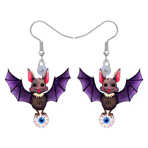 RAIDIN Acryl Halloween Ohrringe für Damen Mädchen Terror Fledermaus Katze Hexe Geist Spinne Kürbis Grabstein Sarg Schädel Skelett Baumeln Ohrringe Schmuck für Party Geschenke (Fledermaus) von RAIDIN