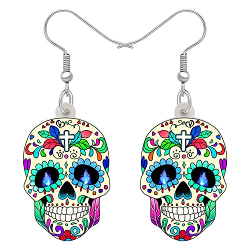 RAIDIN Acryl Halloween Zucker Schädel Ohrringe für Damen Mädchen Werid Lustige Hypoallergene Haken Ohrringe Schmuck für Festival Party Geschenke Charms (Türkis) von RAIDIN