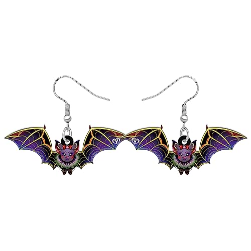 RAIDIN Acryl Halloween bunte Fledermaus Vampir Ohrringe für Damen Mädchen süße baumeln Tropfen Halloween Haken Ohrringe Schmuck Geschenke für die gruselige Jahreszeit Dekoration (Lila) von RAIDIN