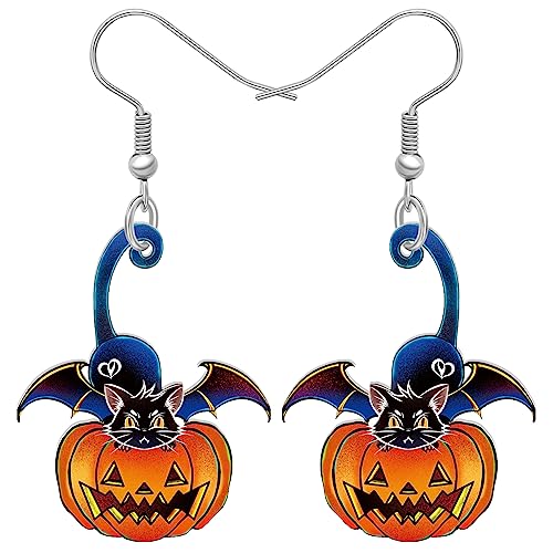 RAIDIN Acryl Halloween bunte Horror Katze mit Kürbis Ohrringe für Damen Mädchen Süße Halloween baumeln Haken Ohrringe Schmuck Geschenke für Festivals Party Dekoration (Blau) von RAIDIN