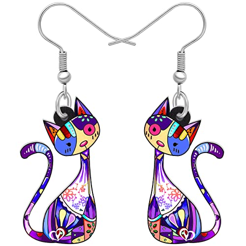 RAIDIN Acryl Katze Haken Ohrringe für Damen Mädchen niedlich bunte Katze hypoallergene baumeln Tropfen Ohrringe Tiere Schmuck für Geschenke Party Geburtstag Charme (Amethyst) von RAIDIN