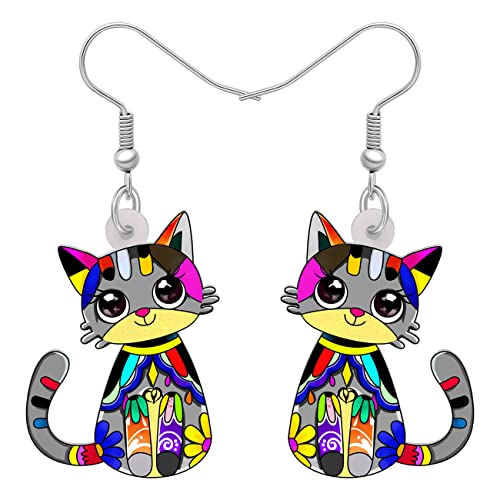 RAIDIN Acryl Katze Haken Ohrringe für Damen Mädchen niedlich bunte Katze hypoallergene baumeln Tropfen Ohrringe Tiere Schmuck für Geschenke Party Geburtstag Charme (Silber) von RAIDIN