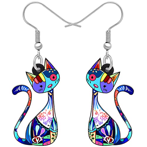 RAIDIN Acryl Katze Haken Ohrringe für Damen Mädchen niedlich bunte Katze hypoallergene baumeln Tropfen Ohrringe Tiere Schmuck für Geschenke Party Geburtstag Charme (Stein) von RAIDIN