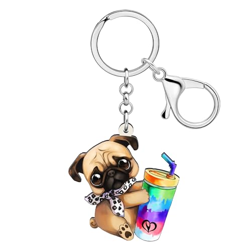 RAIDIN Acryl Kawaii Mops Hund Schlüsselanhänger für Damen Mädchen süße Welpen Haustiere Schlüsselring Geschenke für Geldbeutel Autoschlüssel Hundeliebhaber (Mehrfach) von RAIDIN