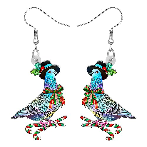 RAIDIN Acryl Kreative Weihnachten Taube Ohrringe Geschenke für Damen Mädchen Urlaub Neuheit Vogel Schmuck für Festival Party Vogelliebhaber Dekorationen (Zuckerstange) von RAIDIN