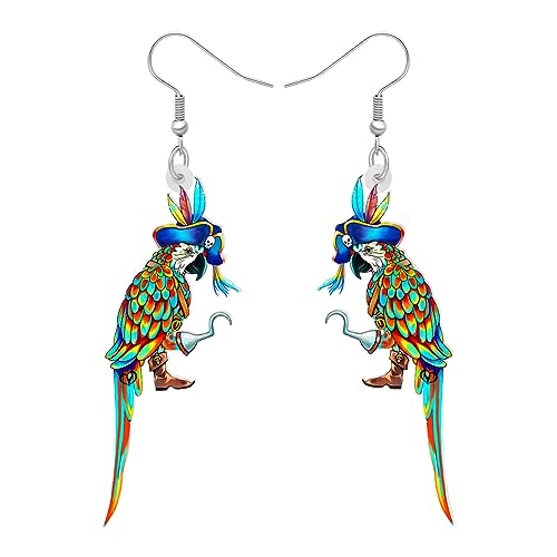 RAIDIN Acryl Kreative süße Halloween Piraten Serie Papagei Ohrringe für Damen Mädchen Scarlet Macaw Baumeln Tropfen Haken Ohrringe Schmuck Geschenke für Vogelliebhaber (Multi) von RAIDIN