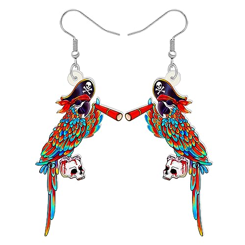 RAIDIN Acryl Kreative süße Halloween Piraten Serie Papagei Ohrringe für Damen Mädchen Scarlet Macaw Baumeln Tropfen Haken Ohrringe Schmuck Geschenke für Vogelliebhaber (Totenkopf Multi) von RAIDIN