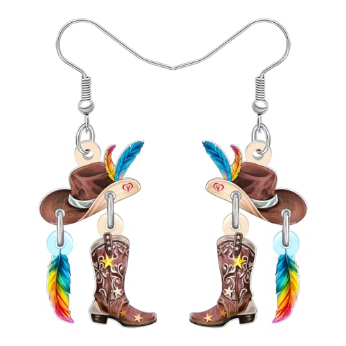 RAIDIN Acryl Lustig Cowboy Cowgirl Stiefel Hut Ohrringe Hängend Western Geschenke für Damen Mädchen Mama Cute Unique Schmuck Reitsport Geschenke für Rodeo Land Musik Liebhaber (Buntes) von RAIDIN
