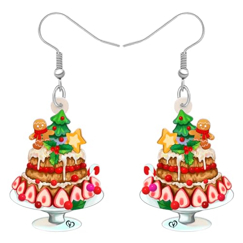 RAIDIN Acryl Neuheit Weihnachten Desserts baumeln Ohrringe Geschenke für Damen Mädchen Kinder süße Junk-Food-Kuchen-Schmuck für Urlaub Party Favors Dekorationen (Lebkuchenmann A) von RAIDIN