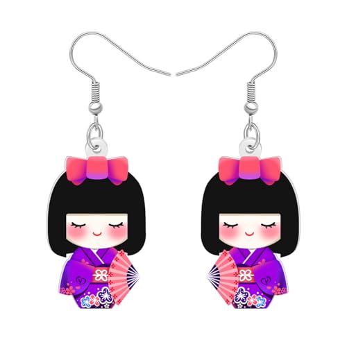 RAIDIN Acryl Niedliche Traditionelle Japanische Kimono Puppe Ohrringe Geschenk für Damen Mädchen Japanischen Kulturellen Kokeshi Schmuck für Anime Fans Cosplay Party Zubehör (Rosa) von RAIDIN