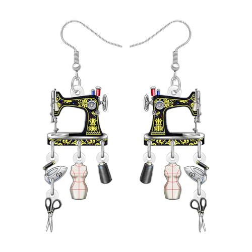 RAIDIN Acryl Vintage 70er 80er Jahre Nähmaschine Ohrringe Geschenke für Damen Mädchen Mom Niedlich Retro Näherin Baumeln Schmuck Geschenkideen für Nähen Thema Schneider Quilten Liebhaber (Schwarz) von RAIDIN