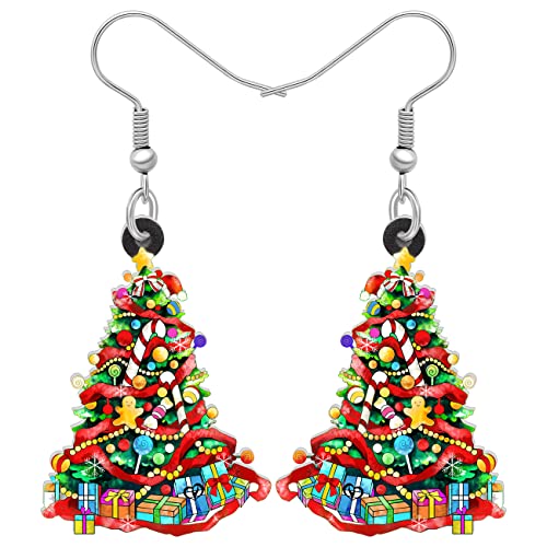 RAIDIN Acryl Weihnachtsbaum baumeln Ohrringe für Damen Mädchen Kinder süße Weihnachten Urlaub Schmuck Geschenke für Festival Party Supplies Favors Dekorationen (Rot) von RAIDIN