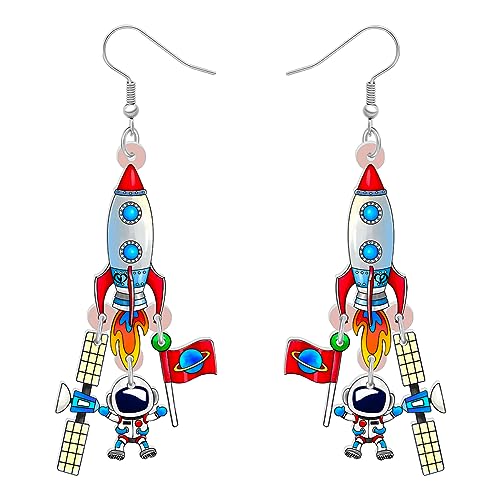 RAIDIN Acryl bunte seltsame lustige himmlischen Raum UFO Rakete Lehrer baumeln Ohrringe für Damen Mädchen Planet Anerkennung Schmuck Geschenke für Zurück zu Schule (Raketen Ohrring) von RAIDIN
