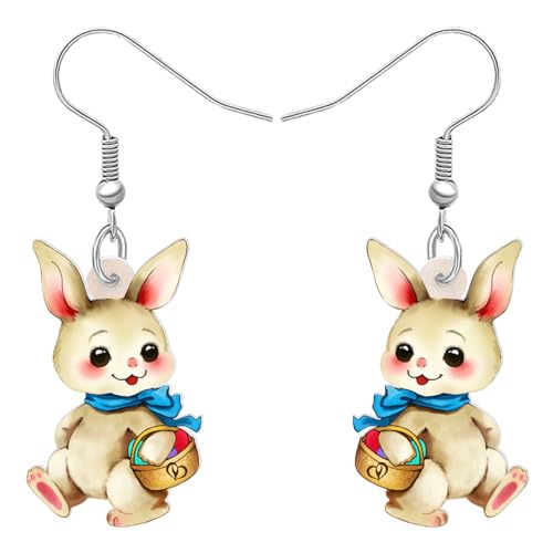 RAIDIN Acryl kreative Ostern Hase baumeln Haken Ohrringe Geschenke für Damen Mädchen Kinder süße Anime Korb Kaninchen Eier Schmuck für Geburtstag Party Festival Dekorationen (Gelb) von RAIDIN