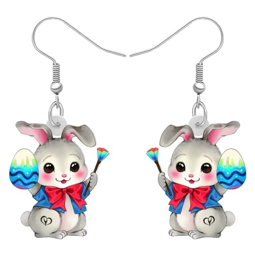 RAIDIN Acryl kreative Ostern Hase baumeln Haken Ohrringe Geschenke für Damen Mädchen Kinder süße Anime Korb Kaninchen Eier Schmuck für Geburtstag Party Festival Dekorationen (Grau) von RAIDIN