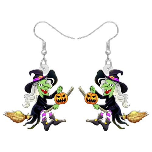 RAIDIN Acryl kreative süße Halloween Hexe Ohrringe für Damen Mädchen Hexenhut Zaubererhut baumeln Haken Ohrringe Punk-Schmuck Geschenke für Festival Dekoration (Kürbis Ohrring) von RAIDIN