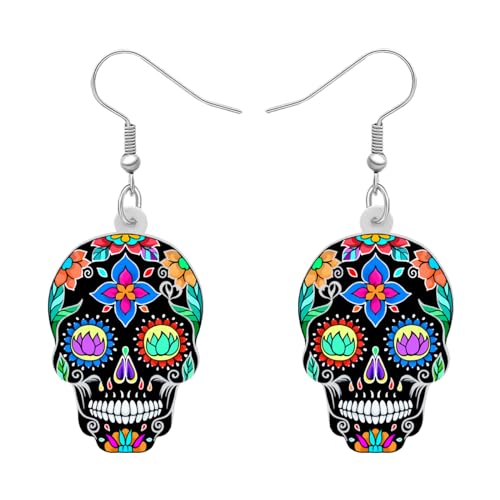 RAIDIN Acryl kreative süße Halloween Zucker Schädel Skelett Ohrringe für Damen Mädchen Neuheit er Spooky Saison baumeln Haken Ohrringe Schmuck für Geschenke (Totenkopf-Ohrring A) von RAIDIN