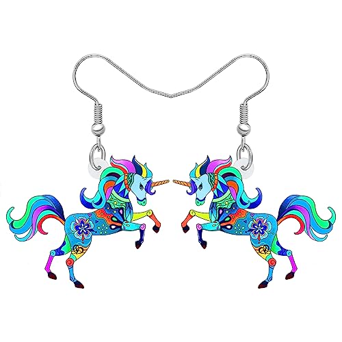 RAIDIN Acryl süße Einhorn Baumeln Tropfen Ohrringe für Damen Mädchen Kinder Anime Pferd Schmuck Geschenke für Tierliebhaber Party Charms (Blau) von RAIDIN