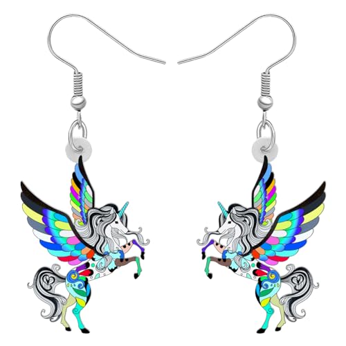 RAIDIN Acryl süße Einhorn Baumeln Tropfen Ohrringe für Damen Mädchen Kinder Anime Pferd Schmuck Geschenke für Tierliebhaber Party Charms (Grau) von RAIDIN