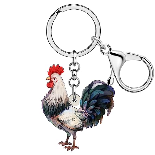 RAIDIN Acryl süße Huhn Henne Hahn Schlüsselanhänger für Damen Schlüsselringe Geschenke für Auto Handtasche Taschen Schlüssel Haustierliebhaber (Weiß) von RAIDIN