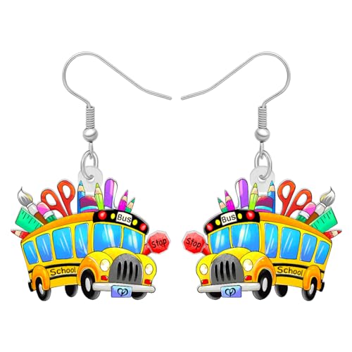 RAIDIN Acryl süße Schule Bus Lehrer Student baumeln Ohrringe für Damen Mädchen Kinder Lehrer Anerkennung Schmuck Geschenke für zurück zu Schule (Blau) von RAIDIN