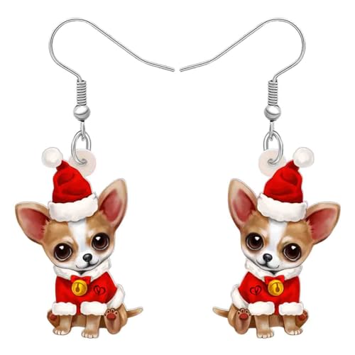 RAIDIN Acryl süße Weihnachten Chihuahua Hund baumeln Ohrringe für Damen Mädchen Kinder Anime Welpen Haustiere Schmuck Geschenke für Hundeliebhaber Urlaub Party Dekorationen (Rot) von RAIDIN