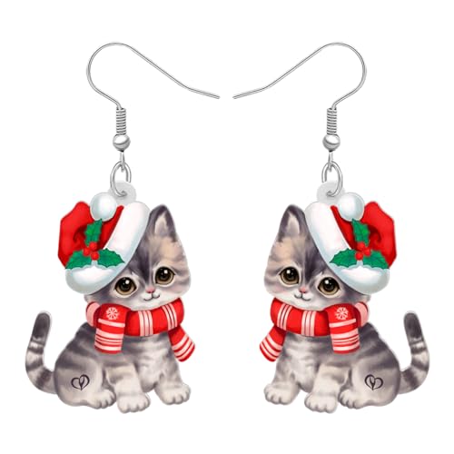 RAIDIN Acryl süße Weihnachten Katze Haustiere Ohrringe für Damen Mädchen Anime Kätzchen baumeln Haken Ohrringe Schmuck Geschenke für Katzenliebhaber (Beige) von RAIDIN